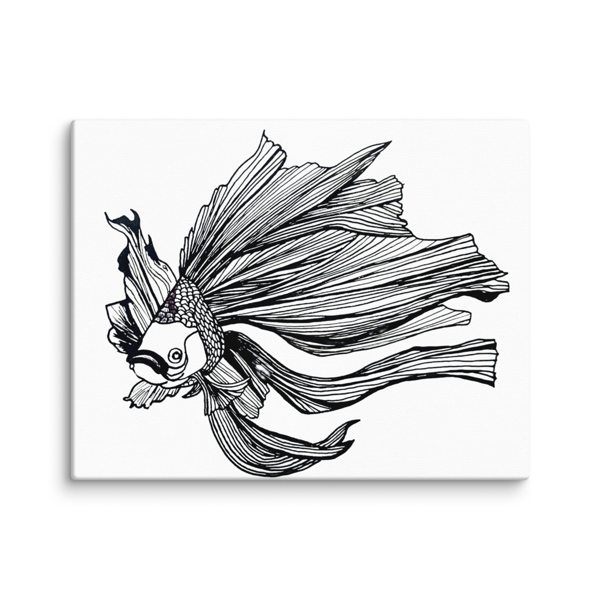 Line Art Wall Art on Canvas - Goldfish Black & White - Image 4