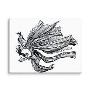 Line Art Wall Art on Canvas - Goldfish Black & White