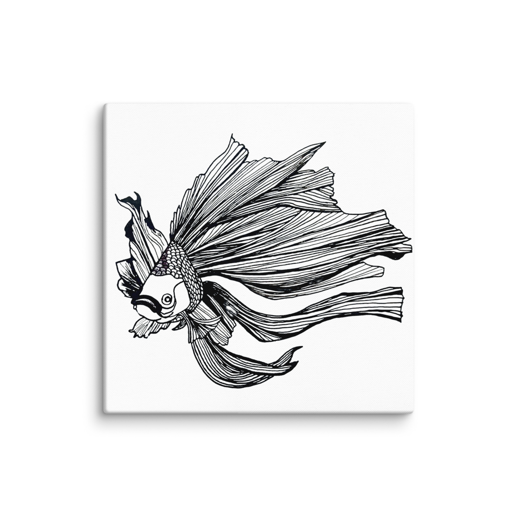 Line Art Wall Art on Canvas - Goldfish Black & White - Image 6