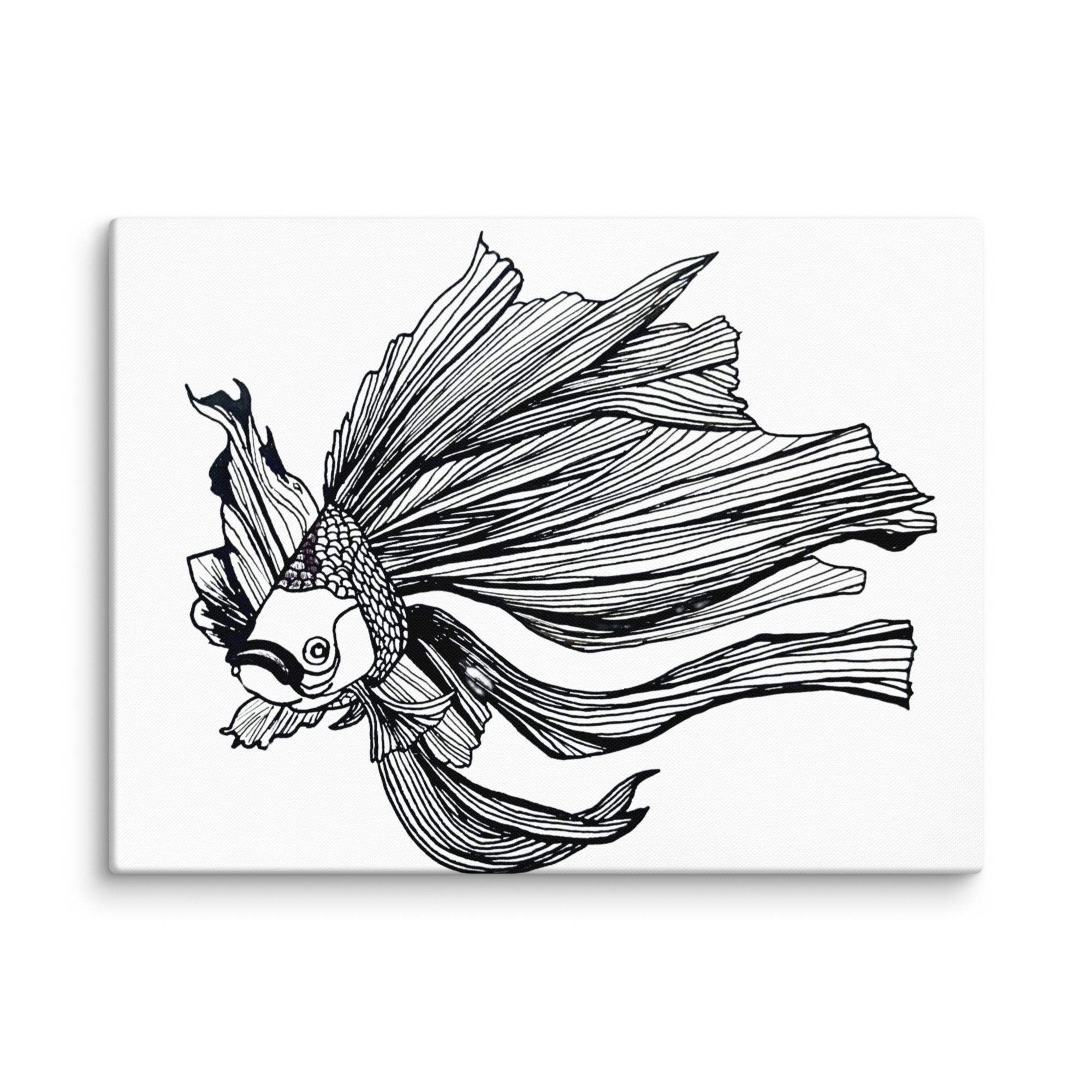 Line Art Wall Art on Canvas - Goldfish Black & White - Image 9