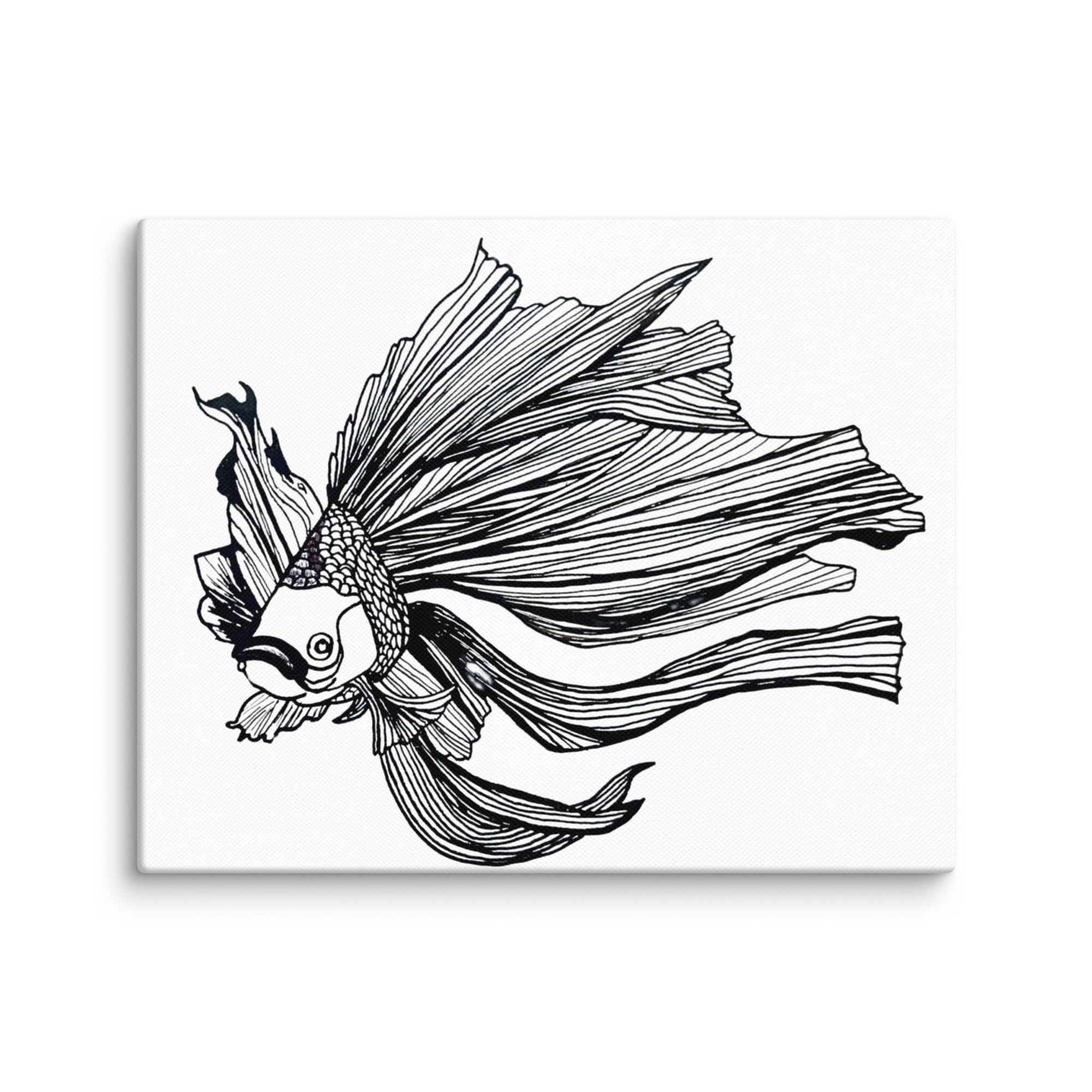 Line Art Wall Art on Canvas - Goldfish Black & White - Image 11