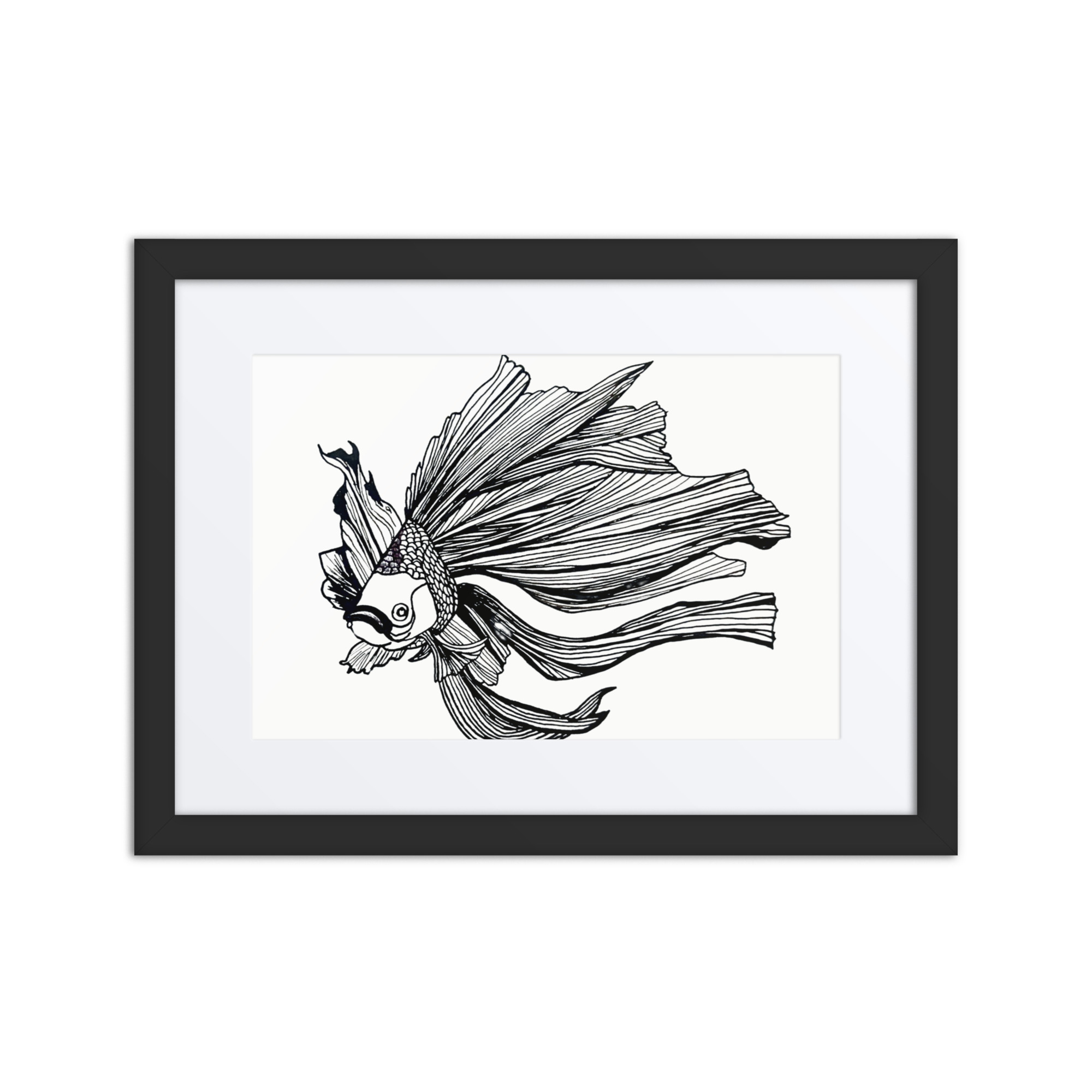 Line Art Wall Art on Framed poster - Goldfish in Black & White