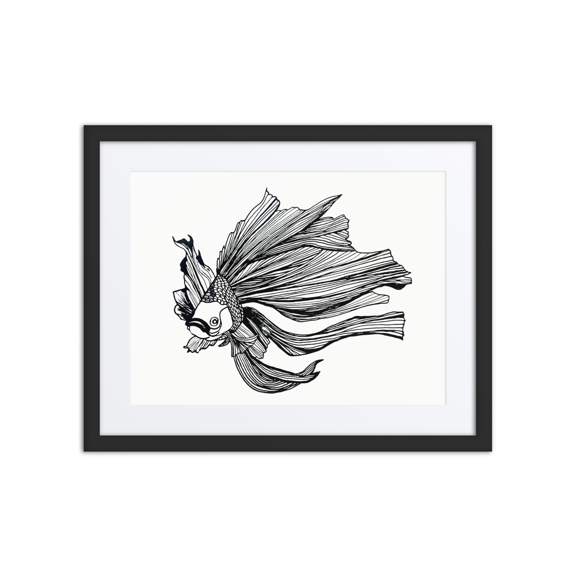 Line Art Wall Art on Framed poster - Goldfish in Black & White - Image 3