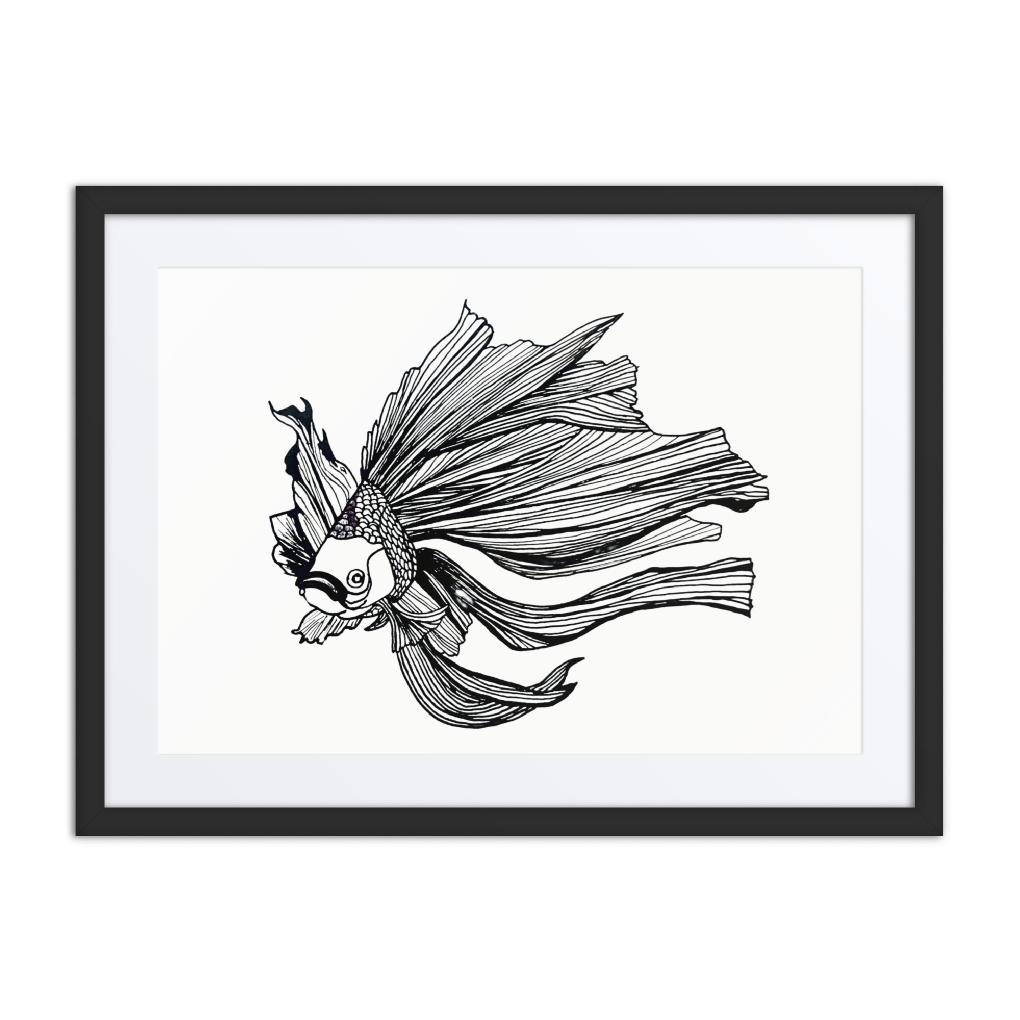 Line Art Wall Art on Framed poster - Goldfish in Black & White - Image 5