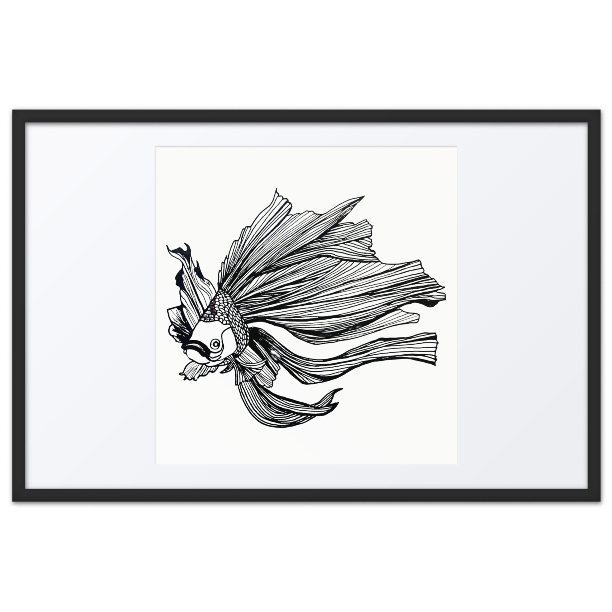 Line Art Wall Art on Framed poster - Goldfish in Black & White - Image 7